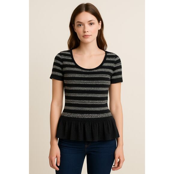 Anthropologie Meadow Rue Black Small Blouse Ruffled Feminine Minimal Romantic - Picture 1 of 4